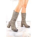 Jezzi W JEZ416B khaki insulated ankle boots with elastic band - Image 2