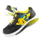 Leomil Pokemon childrens sports shoes sneakers lightweight with velcro black yellow