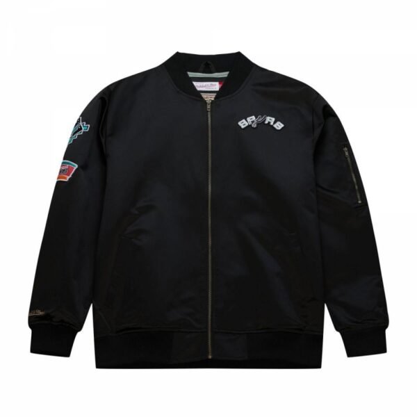 Mitchell Ness Lightweight Satin Bomber San Antonio Spurs M Jacket SJKT6599-SASYYPPPBLCK