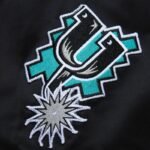 Mitchell Ness Lightweight Satin Bomber San Antonio Spurs M Jacket SJKT6599-SASYYPPPBLCK - Image 3
