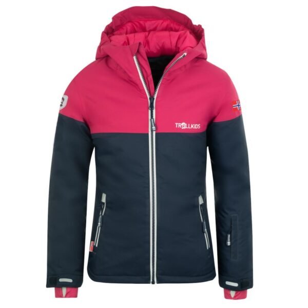 Trollkids Girls Hallingdal Jacket with Hood, Navy/Pink (223-114)
