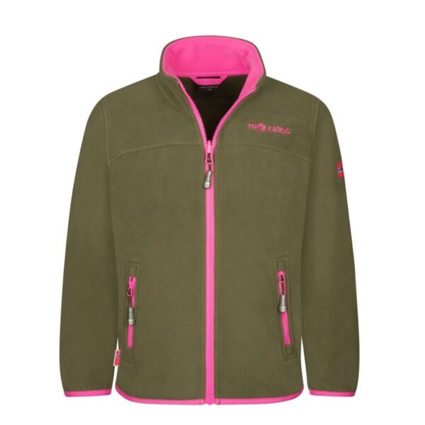 Trollkids Girls Oppdal Jacket XT sporty fleece jacket with zip, green (415-194)