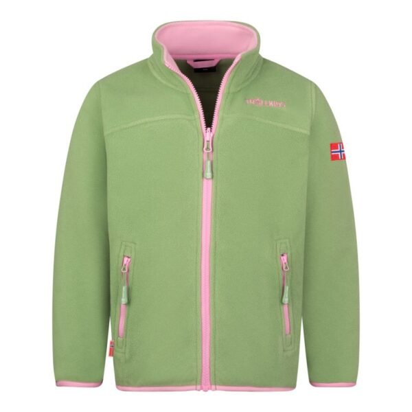 Trollkids Girls Oppdal Jacket XT sporty fleece jacket with zip, green (415-353)