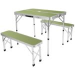 FOLDABLE CAMPING TABLE 90x60x70CM AND 2 BENCHES 87x23x39CM GREEN - Image 2