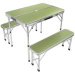 FOLDABLE CAMPING TABLE 90x60x70CM AND 2 BENCHES 87x23x39CM GREEN