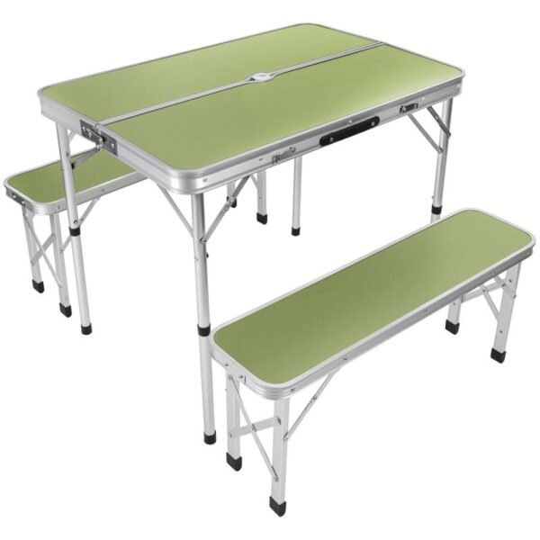 FOLDABLE CAMPING TABLE 90x60x70CM AND 2 BENCHES 87x23x39CM GREEN