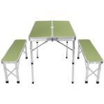 FOLDABLE CAMPING TABLE 90x60x70CM AND 2 BENCHES 87x23x39CM GREEN - Image 3
