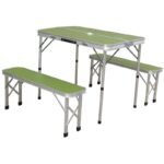 FOLDABLE CAMPING TABLE 90x60x70CM AND 2 BENCHES 87x23x39CM GREEN - Image 5