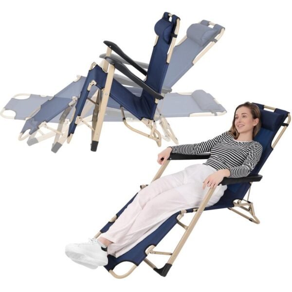 GARDA MULTI-POSITION TRAVEL CHAIR WITH HEADREST NAVY BLUE - BEIGE