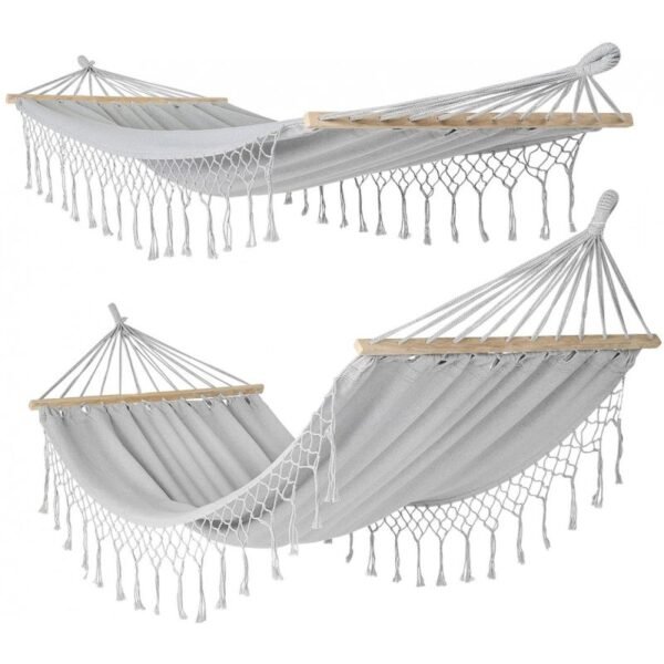 GARDEN HAMMOCK FOR 1 PERSON 200X100CM WITH SPREADER BAR AND FRINGE MIAMI GRAY