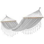 GARDEN HAMMOCK FOR 1 PERSON 200X100CM WITH SPREADER BAR AND FRINGE MIAMI GRAY - Image 5