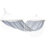 GARDEN HAMMOCK FOR 1 PERSON 200X100CM WITH SPREADER BAR AND FRINGE MIAMI GRAY - Image 8