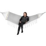 GARDEN HAMMOCK FOR 2 PEOPLE 200X150CM WITH SPREADER BAR AND FRINGE MIAMI GRAY - Image 7