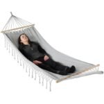GARDEN HAMMOCK FOR 2 PEOPLE 200X150CM WITH SPREADER BAR AND FRINGE MIAMI GRAY - Image 8
