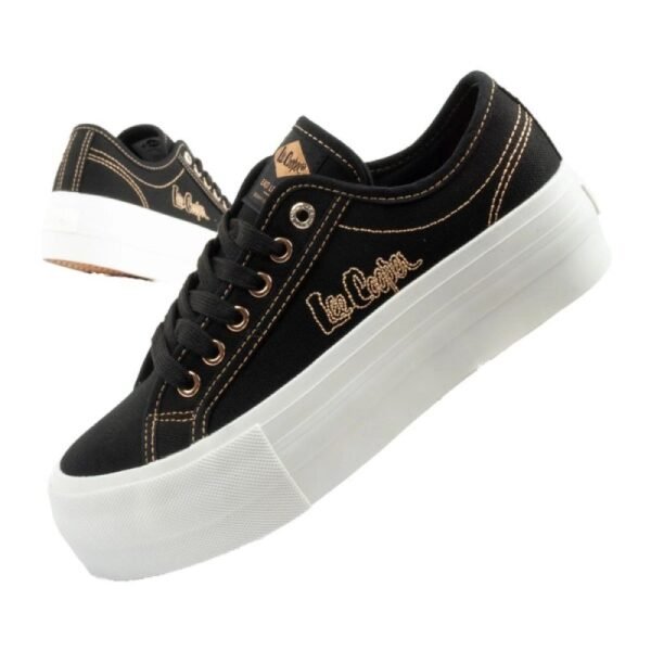 Lee Cooper womens sneakers platform black with gold