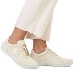 Rieker 52546-60 womens perforated leather shoes in beige - Image 2