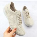 Rieker 52546-60 womens perforated leather shoes in beige