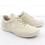 Rieker 52546-60 womens perforated leather shoes in beige - Image 3