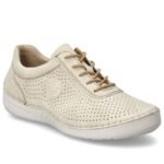 Rieker 52546-60 womens perforated leather shoes in beige - Image 4