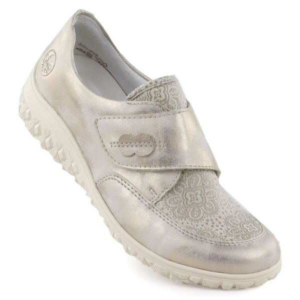 Rieker 59552-62 comfortable womens shoes with Velcro, beige and gold