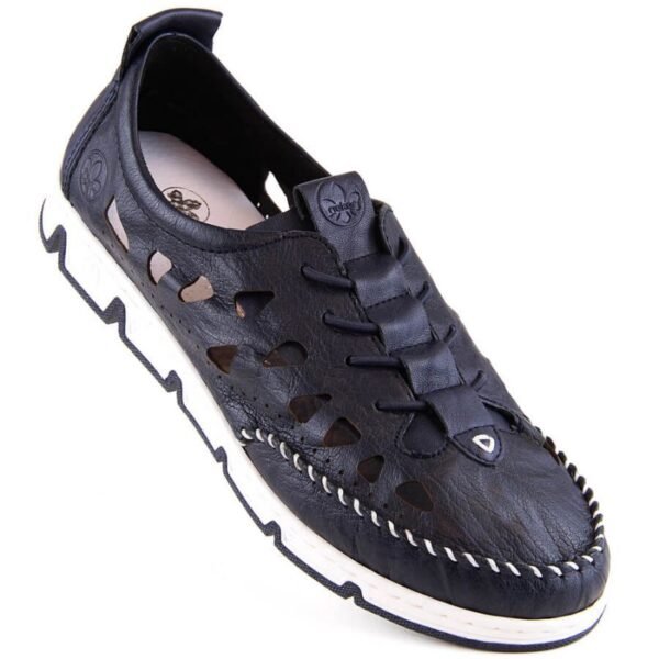 Rieker W RKR652 navy blue openwork leather shoes