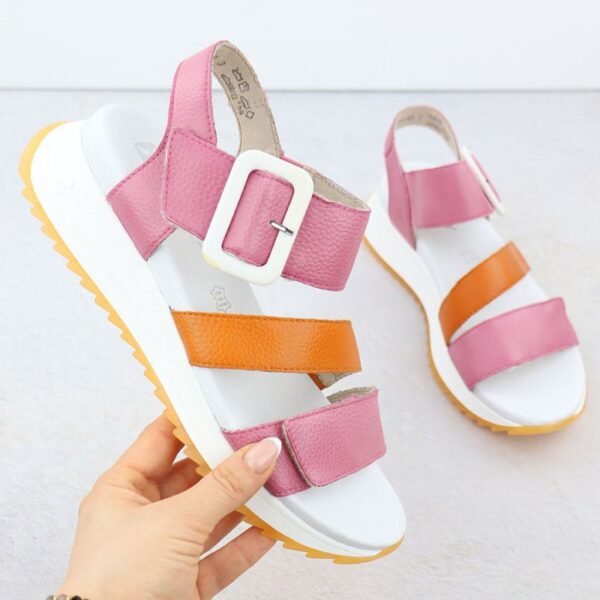 Rieker W2950-31 Womens Pink Leather High Heel Sandals