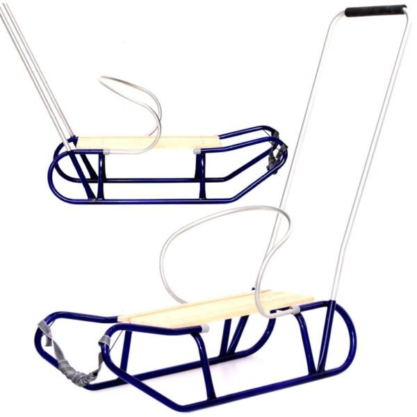 TOMEK METAL SLEDGE WITH BACKREST AND PUSHER, BLUE