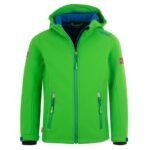 TrollKids Kids Trollfjord Jacket bright green/med blue windproof softshell jacket (161-304)