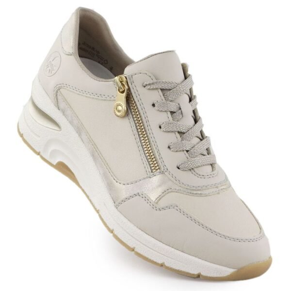 Womens beige leather wedge sneakers Rieker N9301-60
