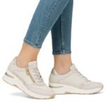 Womens beige leather wedge sneakers Rieker N9301-60 - Image 6