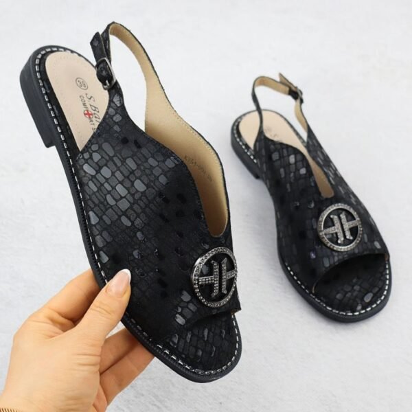 Womens black leather sandals S.Barski KV51-094