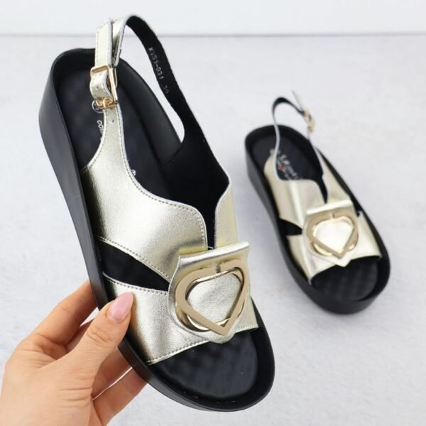 Womens gold leather wedge sandals S.Barski KV51-031