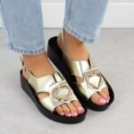 Womens gold leather wedge sandals S.Barski KV51-031 - Image 7