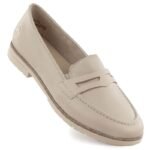 Womens leather loafers lords beige Rieker 75300-63