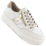 Womens leather platform sneakers in beige Rieker M1912-80