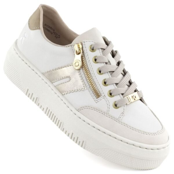 Womens leather platform sneakers in beige Rieker M1912-80