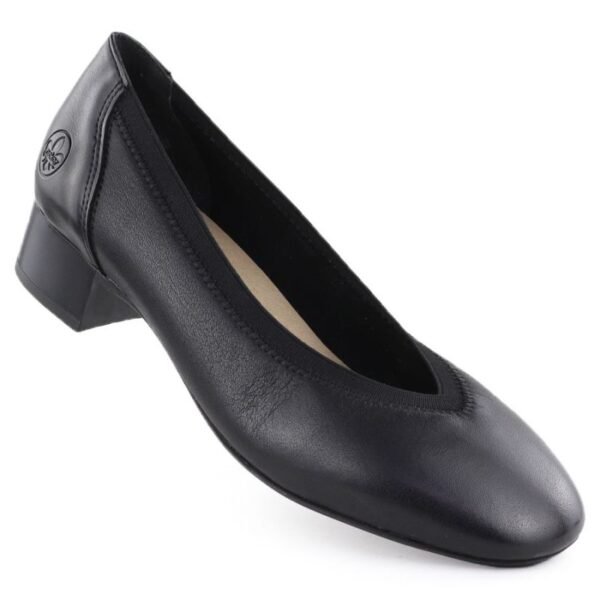 Womens leather pumps with low heels, black, Rieker 43452-00