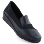 Womens leather wedge shoes, navy blue, Rieker L5356-14