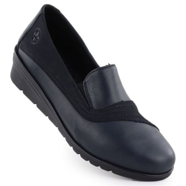 Womens leather wedge shoes, navy blue, Rieker L5356-14