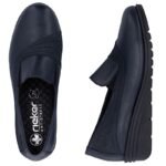 Womens leather wedge shoes, navy blue, Rieker L5356-14 - Image 3