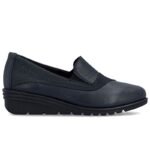 Womens leather wedge shoes, navy blue, Rieker L5356-14 - Image 4