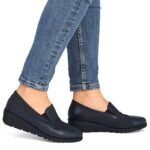 Womens leather wedge shoes, navy blue, Rieker L5356-14 - Image 5