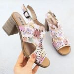 Womens openwork floral high-heeled sandals Jezzi 24125