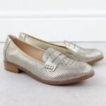 Womens openwork loafers, metallic gold, Potocki 12581 - Image 2