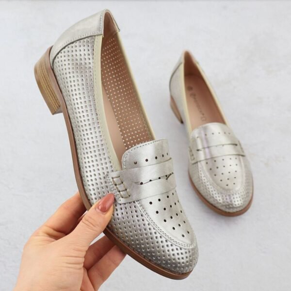 Womens openwork loafers, metallic gold, Potocki 12581