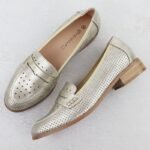 Womens openwork loafers, metallic gold, Potocki 12581 - Image 3