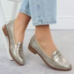 Womens openwork loafers, metallic gold, Potocki 12581 - Image 5