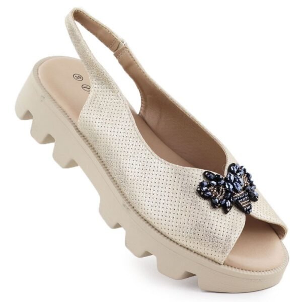 Womens perforated metallic gold platform sandals Potocki SZ12610