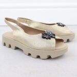Womens perforated metallic gold platform sandals Potocki SZ12610 - Image 3