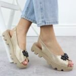 Womens perforated metallic gold platform sandals Potocki SZ12610 - Image 5